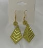 Lime Green and Gold Art Deco Chevron Dangles - Geometric Clay Earrings