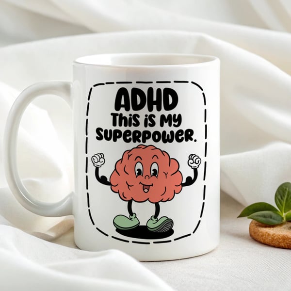 ADHD Superpower Brain Mug – Funny Neurodivergent Gift "ADHD Is My Superpower" 