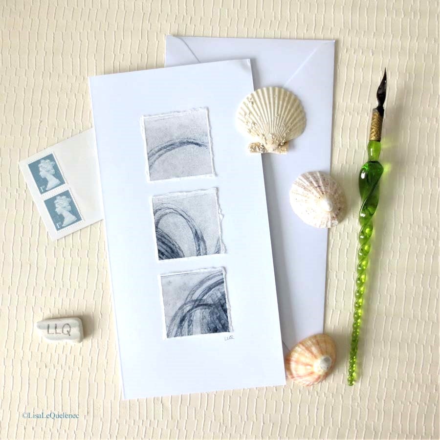 Abstract hand printed artist made blank art card minimalist art