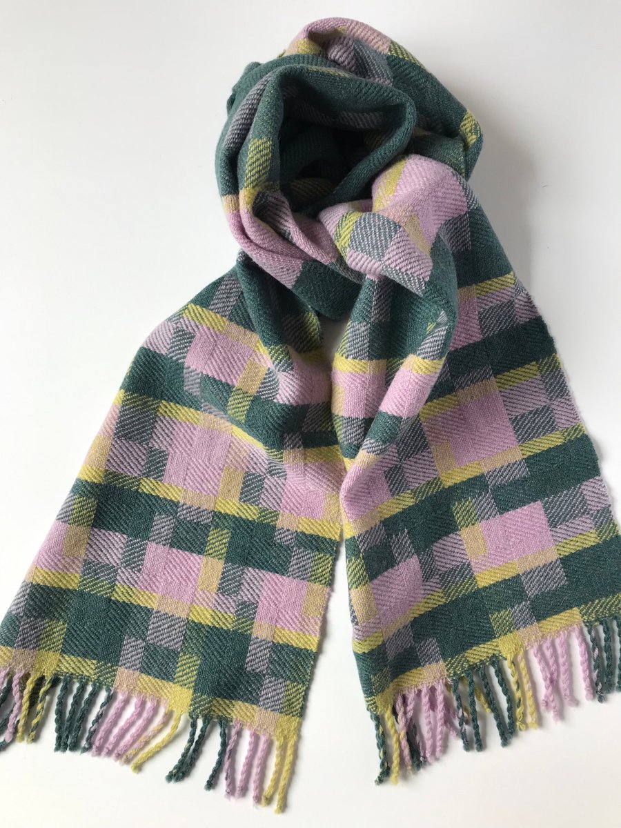 AGNESS No.4 - Contemporary Handwoven Lambswool Scarf. Teal-Lilac-Apple