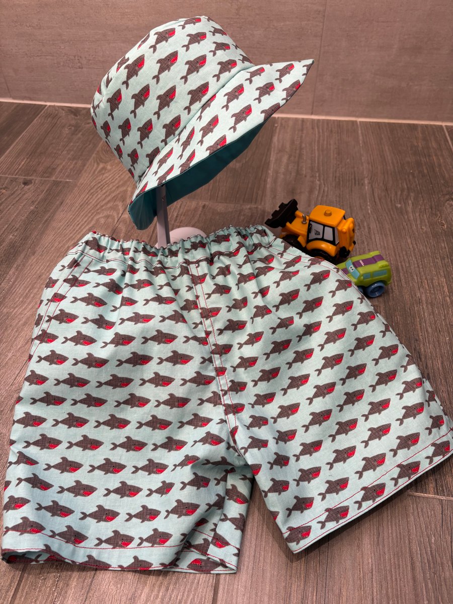 Shark Shorts and Matching Sun Hat