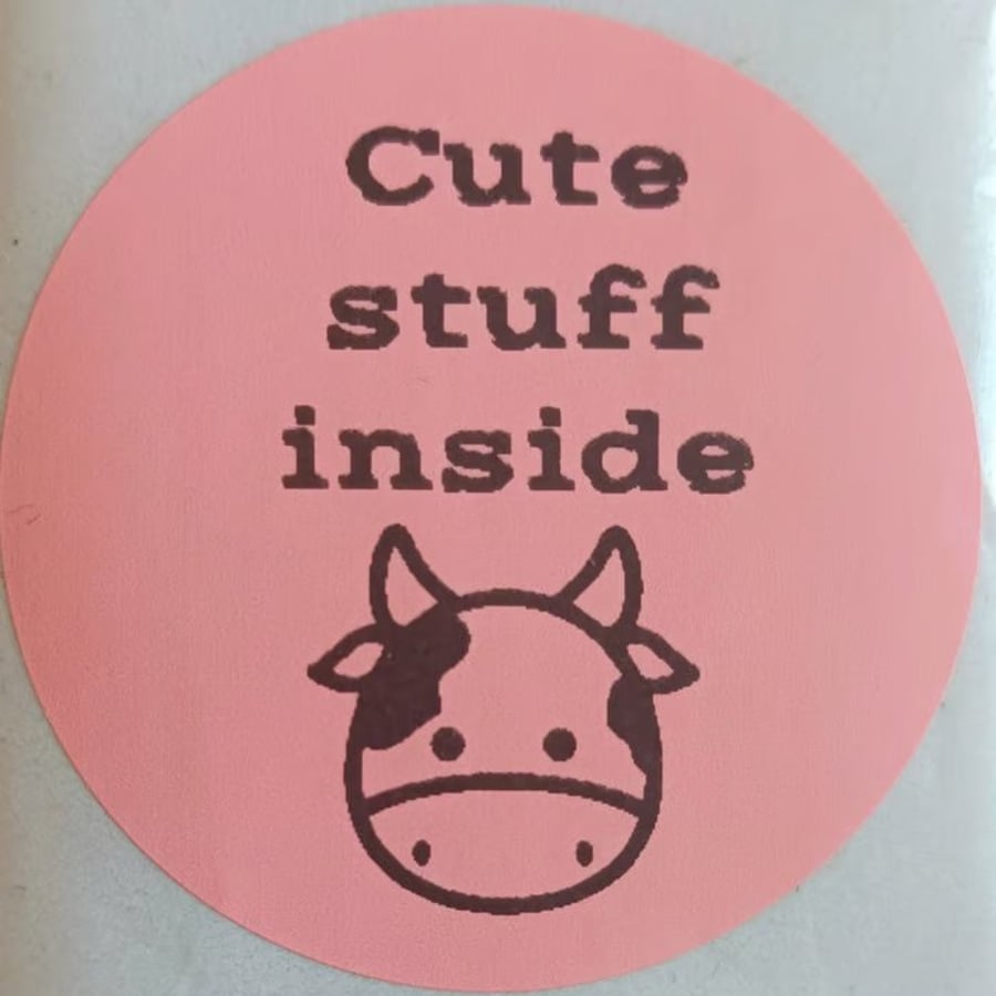 50 'Cute Stuff Inside' Thermal Printed Stickers (Cow mix)