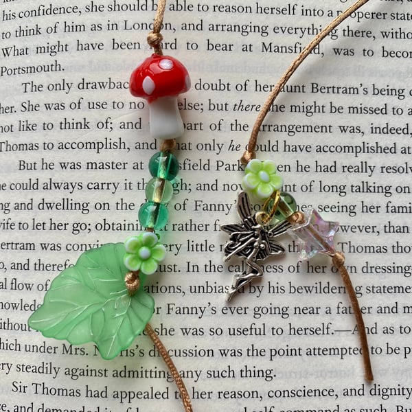 Leafy Green Fairy Book Lover Toadstool Charm Bookmark