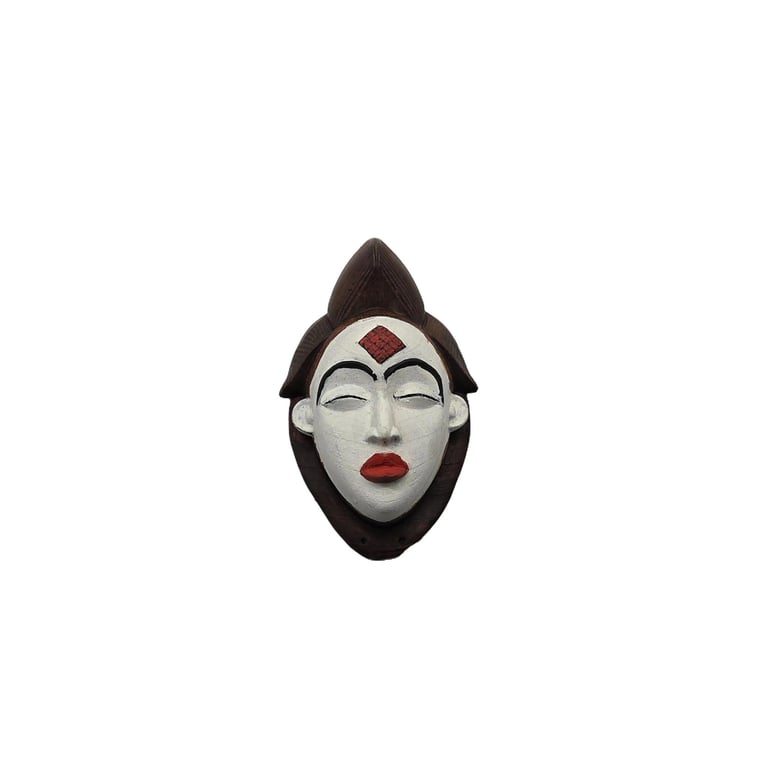 African Punu mask fridgemagnet, hand painted tribal art decor, Gabon West Africa