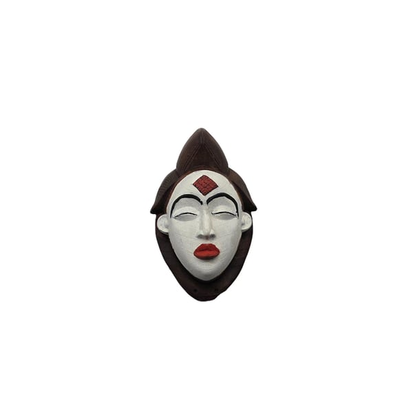 African Punu mask fridgemagnet, hand painted tribal art decor, Gabon West Africa