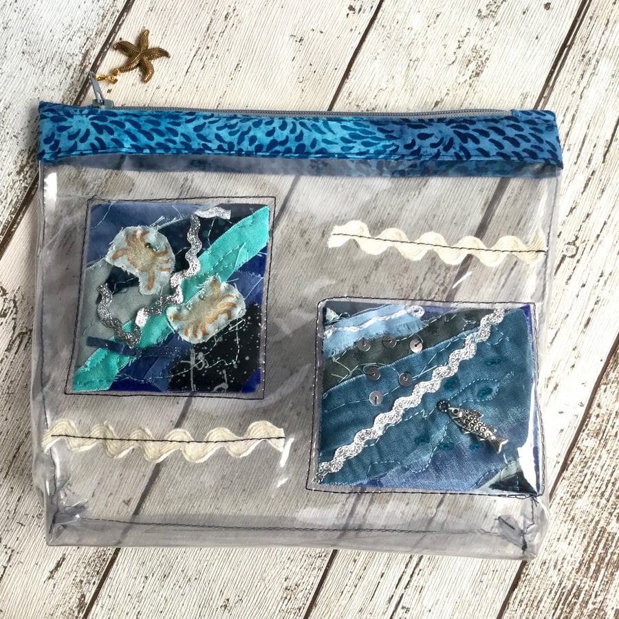 Clear Vinyl Seaside Themed Zipped Pouch