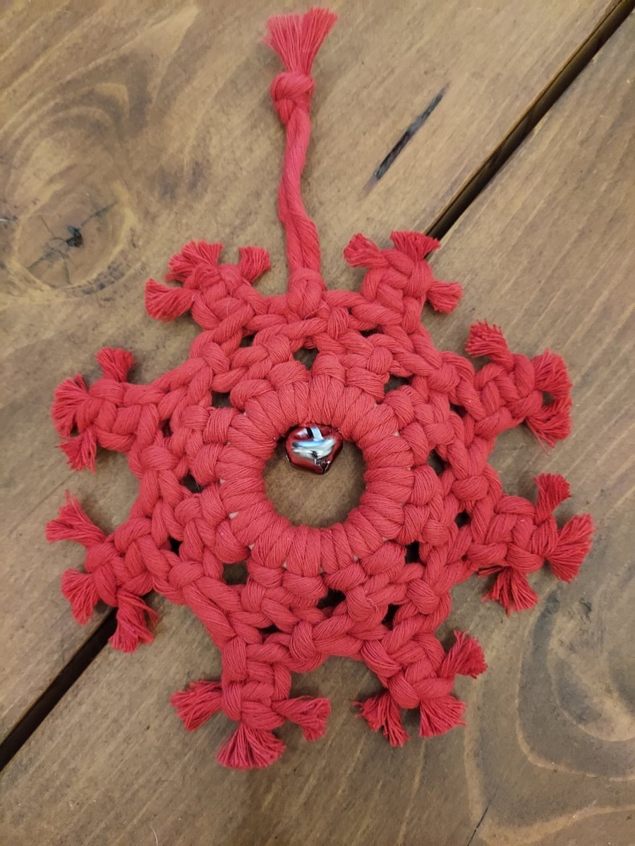 Red Macrame Snowflake Christmas Decoration 