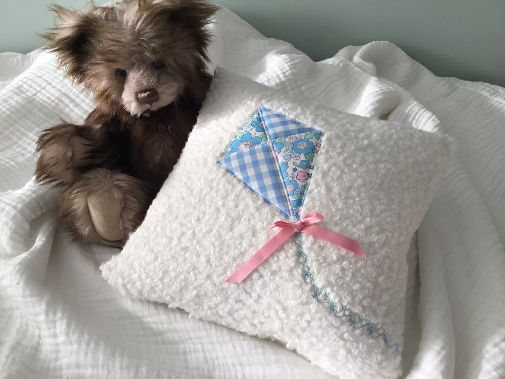 Nursery Cushion in Boucle with Appliquéd Kite 