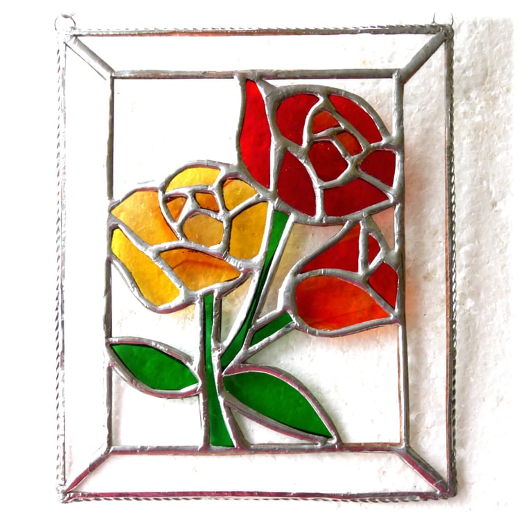 Roses Stained Glass Art Picture Suncatcher Handmade 