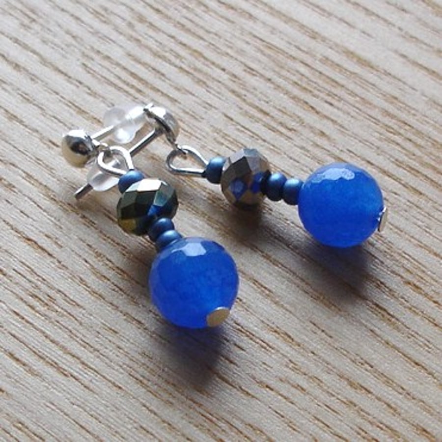 Sparkly Dark Blue Glass Bead Earrings