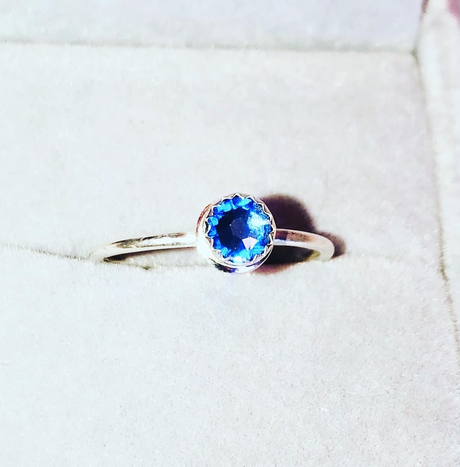 The Niamh ring Blue Sapphire Swarovski sterling silver  size p 