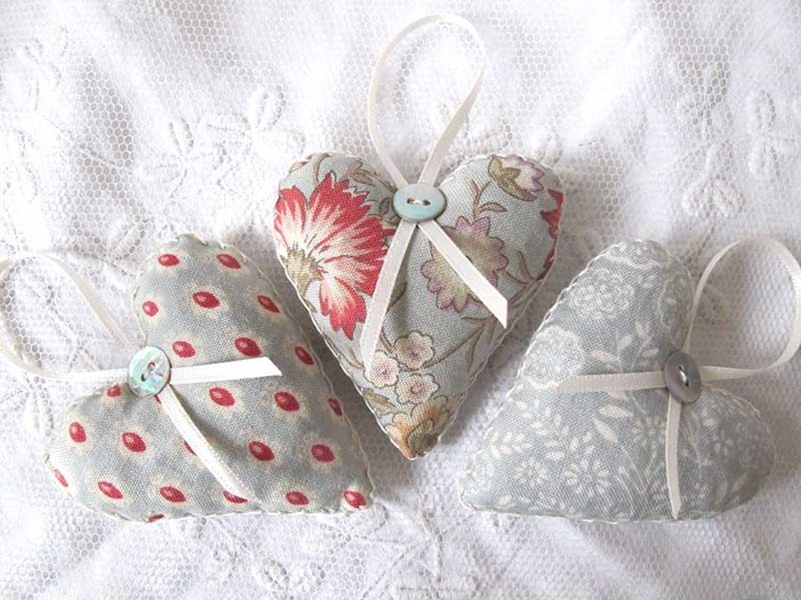 SET OF 3 LAVENDER BAGS - HEART SHAPED HAND EMBROIDERED