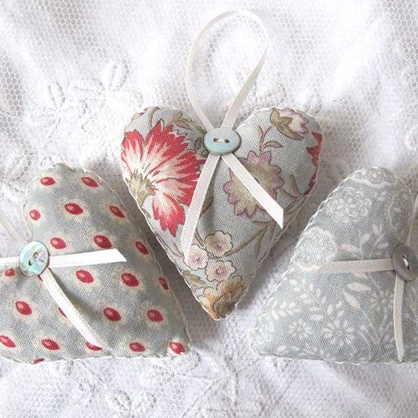 SET OF 3 LAVENDER BAGS - HEART SHAPED HAND EMBROIDERED
