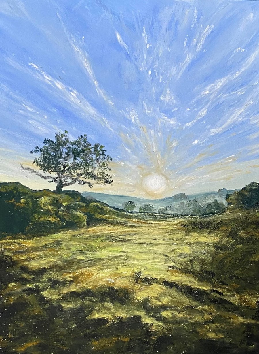 Framed Original Pastel Landscape Painting. Dreaming Under the Guardian Tree. 