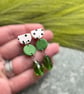 Polka Dots and Green Drop Polymer Clay Earrings