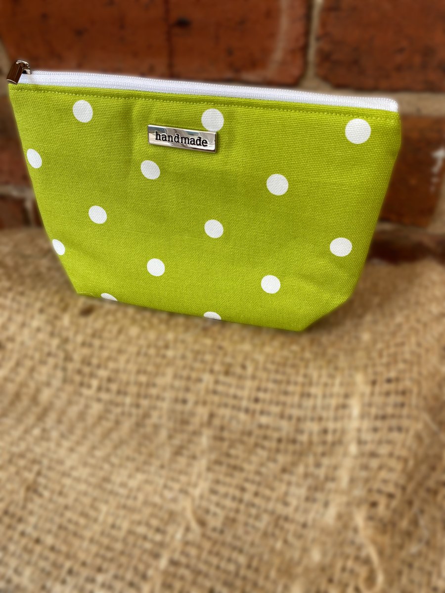 Lime Polka Dot Zip Pouch