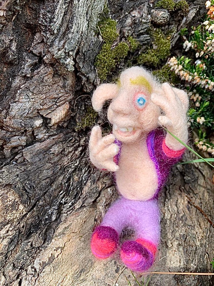 Needle Felted troll doll, wool art doll, felt figure, whimsical, collectable