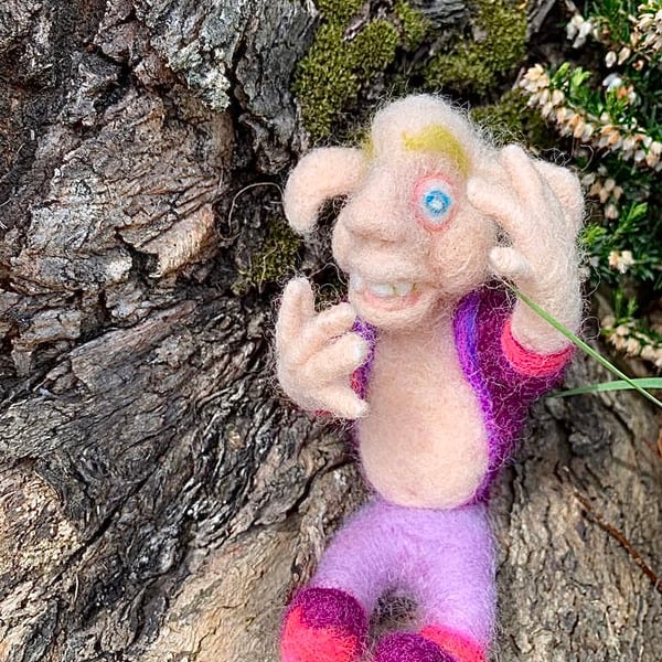 Needle Felted troll doll, wool art doll, felt figure, whimsical, collectable