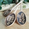 Three pyrography acorn & oak leaf wooden spoons