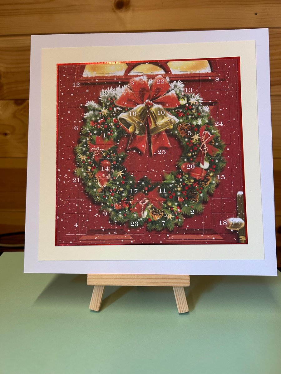 Christmas wreath Advent Calendar Card Handmade 8 inch square card