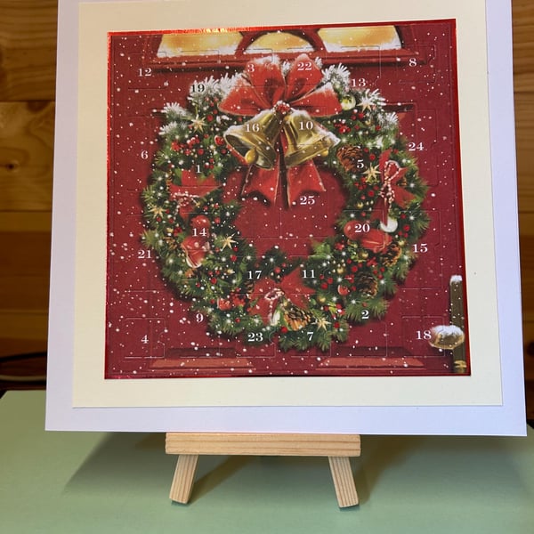 Christmas wreath Advent Calendar Card Handmade 8 inch square card