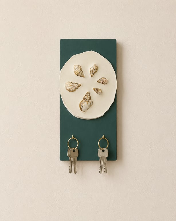 Handmade Plaster Seashell Key Holder - Coastal Entryway Decor - Turquoise Green