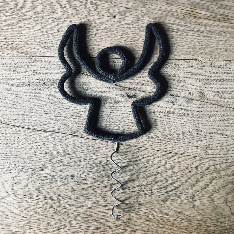 Simple Angel Tree Topper in black - hand knitted, hand sculpted, cotton string 