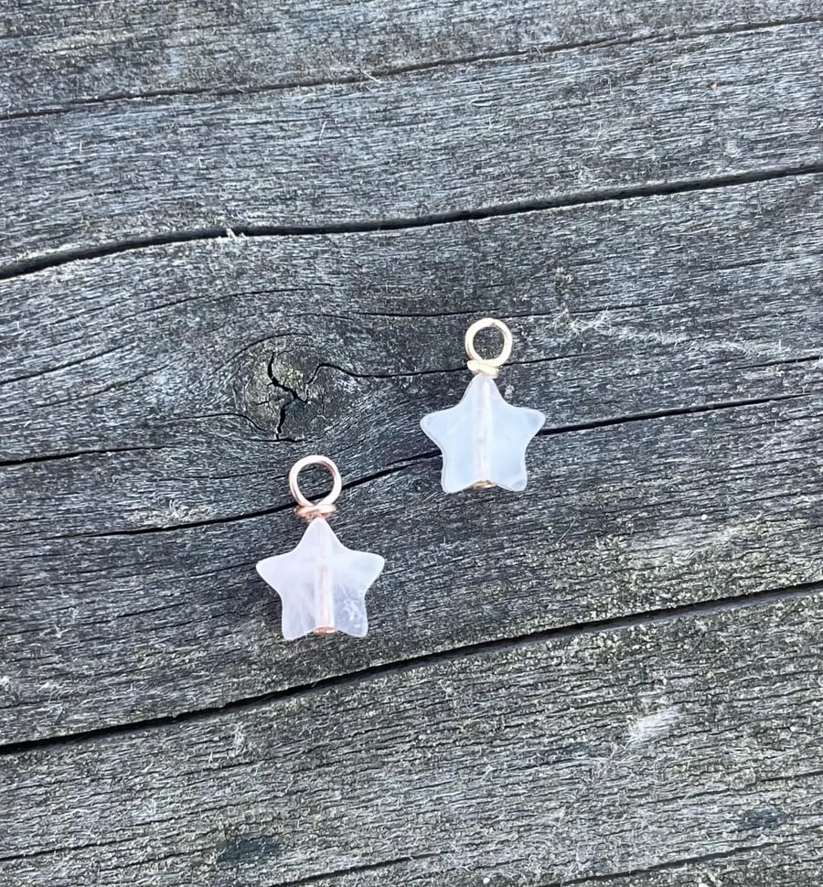 Rose Quartz Star Charms for Hoop Earrings 