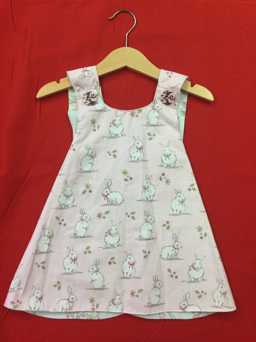 Girls Reversible Apron Dress - 2-3yrs Bunnies and Woodland