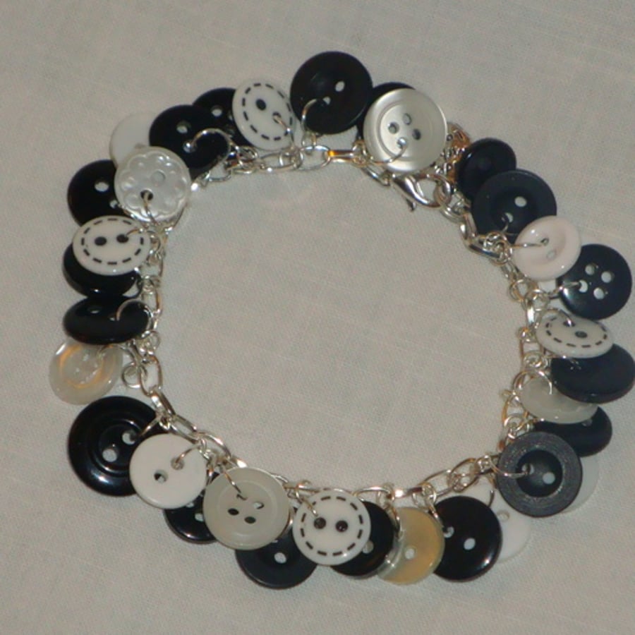 Black and White Button Charm Bracelet