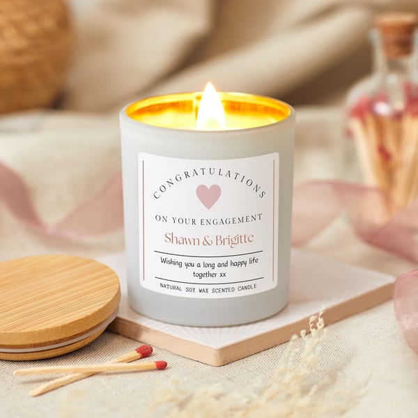 Engagement Candle Personalised Present, Congratulations Engagement Gift 