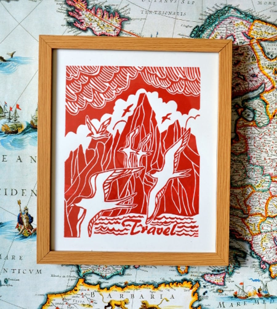 Travel-Arctic terns linoprint