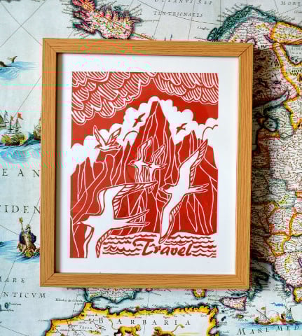 Travel-Arctic terns linoprint