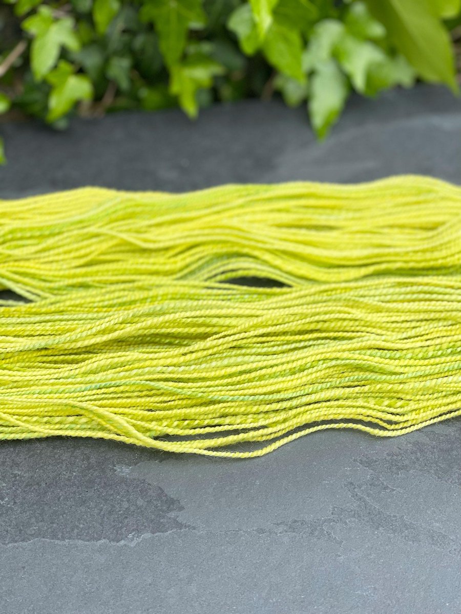 Corriedale Hand Spun Yarn in Spring Greens, Handspun 2ply yarn Hand dyed Wool, K