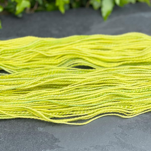 Corriedale Hand Spun Yarn in Spring Greens, Handspun 2ply yarn Hand dyed Wool, K
