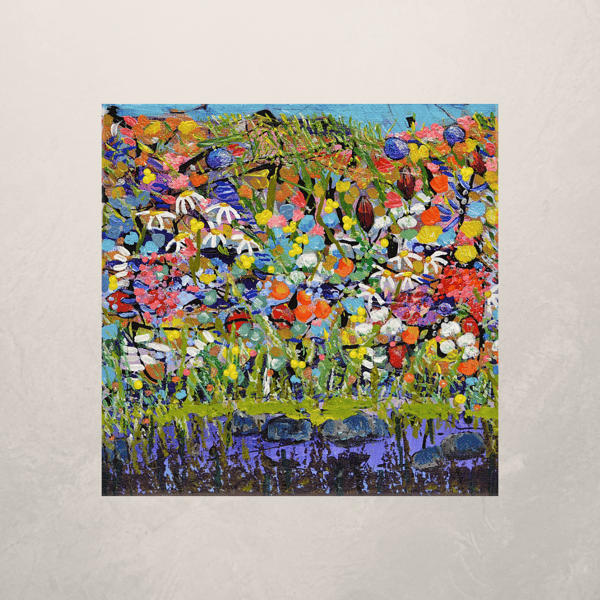 An Abstract Acrylic Painting of Scottish Wildflowers. Ready to Hang.