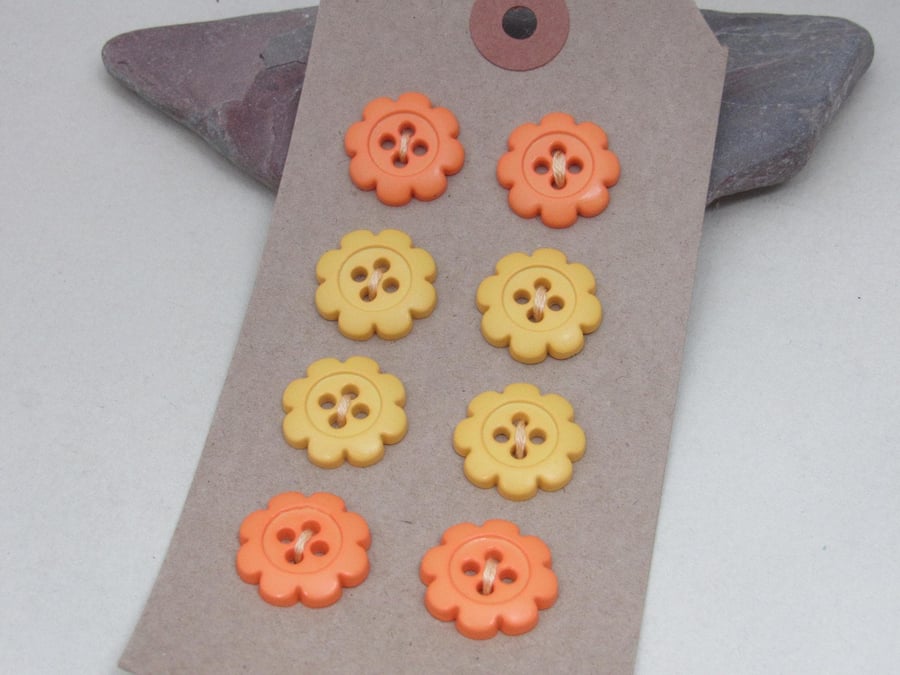 8 Cute Mixed Colour Flower Shaped Buttons