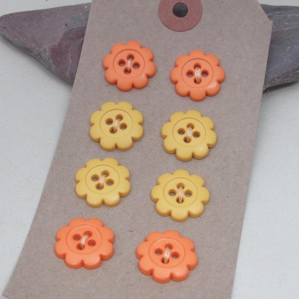 8 Cute Mixed Colour Flower Shaped Buttons