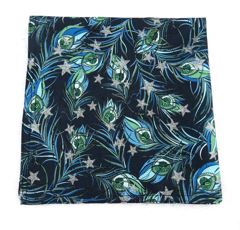 Liberty print Gents handkerchief, pocket square, Festive Plume Star