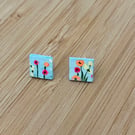 1 CM Square Stud Hand-painted Paper Earrings