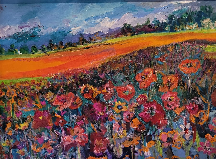 Summer Fields painting.  Framed. Special August price. 