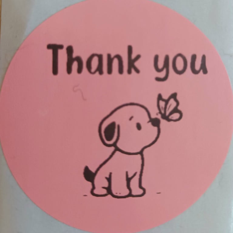 50 'Thank You' Puppy Thermal Printed Stickers (IP)