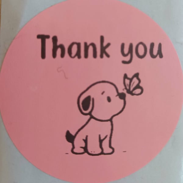 50 'Thank You' Puppy Thermal Printed Stickers (IP)