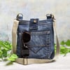 Recycled Denim Mini Cross Body Bag with Flamingo Lining