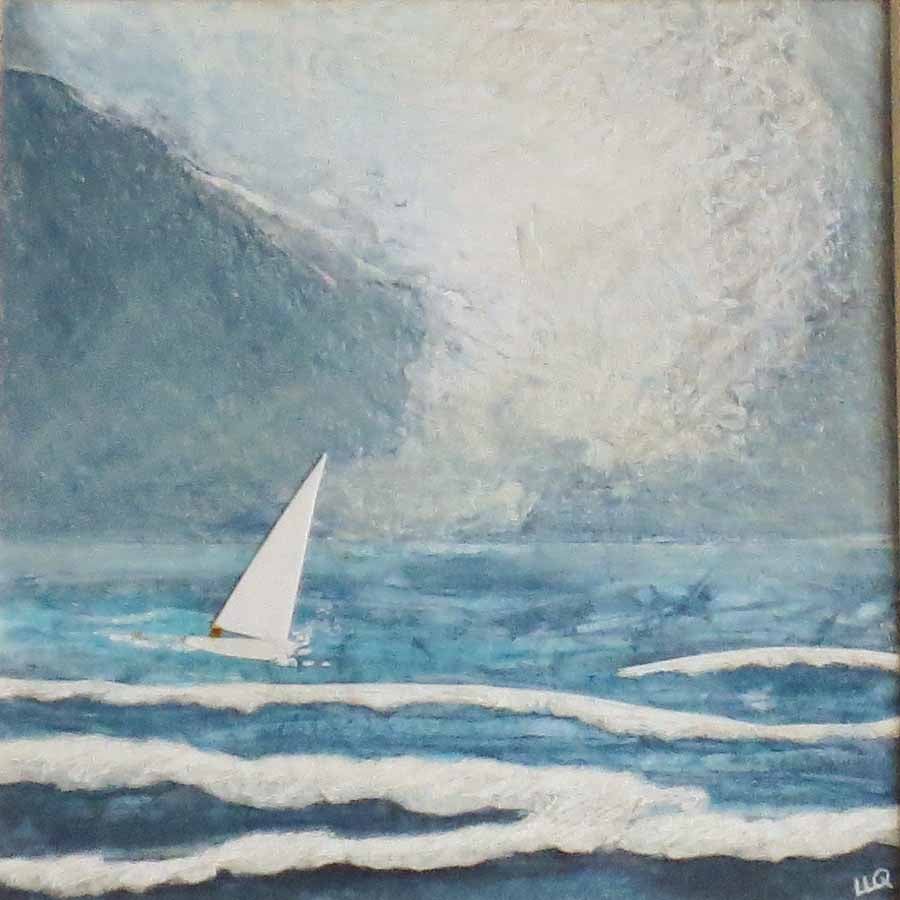 Original sailing in the storm collage and mixed media picture 