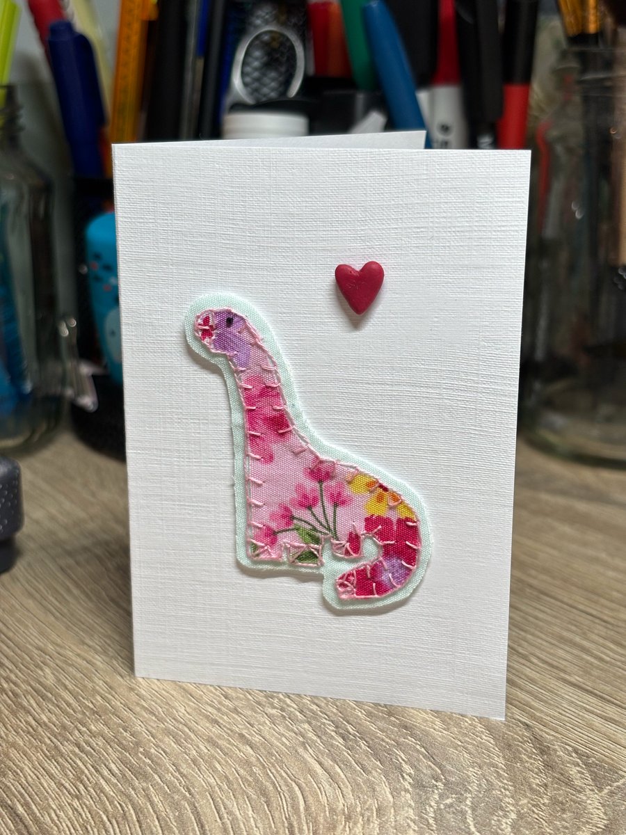 Valentinosaurus - A5 Hand Sewn Valentine' Day Card