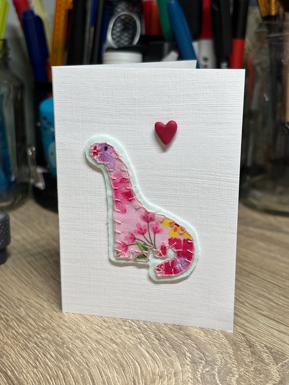 Valentinosaurus - A5 Hand Sewn Valentine' Day Card