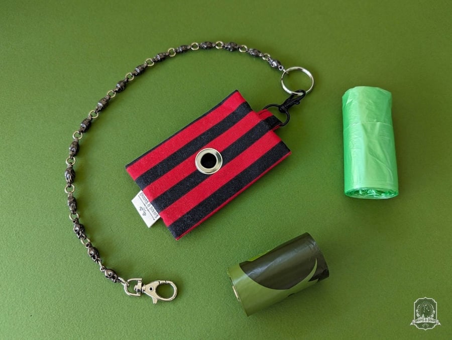 Flat Dog Poo Bag Holder Black & Red Stripes