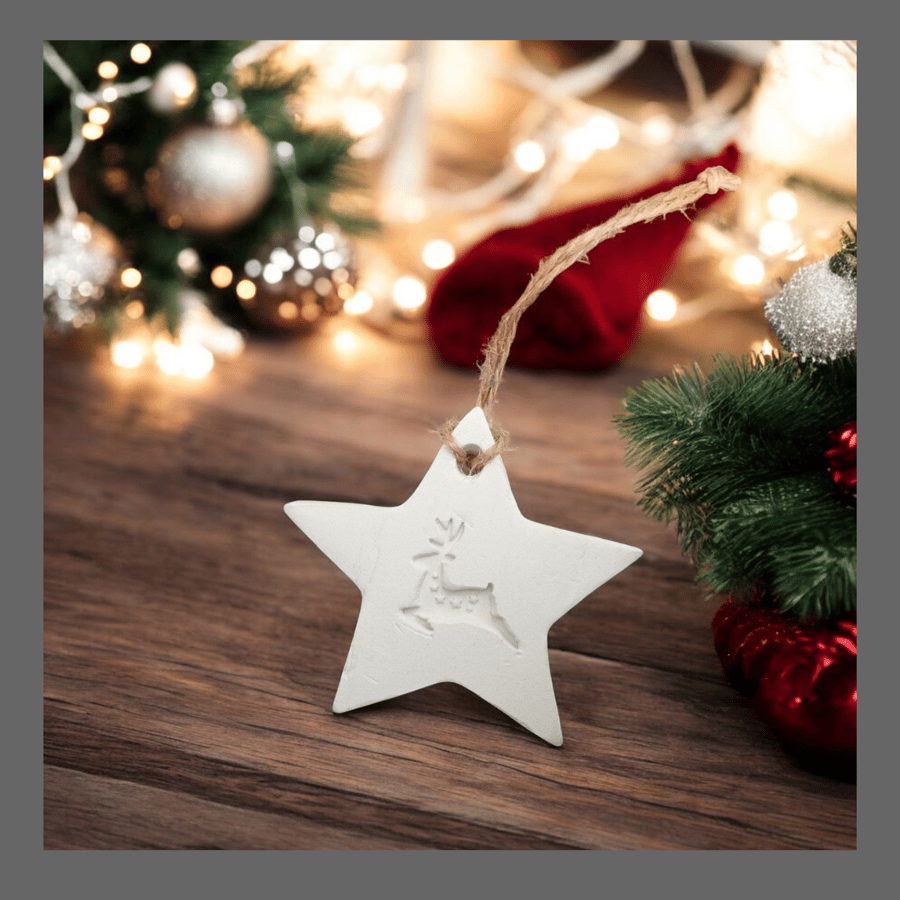 Santa's Reindeer Star Hanging Christmas Decoration