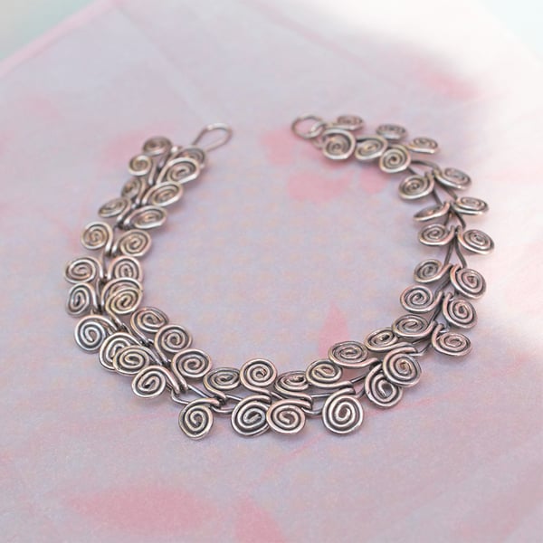 Chain Bracelet - Handmade silver Plated Spiral Bracelet -Butterfly Links